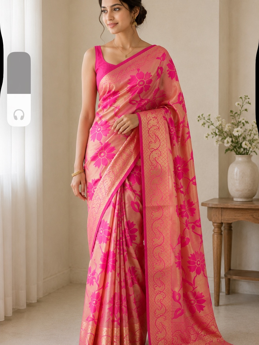 Brand new pure silk Indian Pakistani Pink Floral Banarasi Bollywood Saree